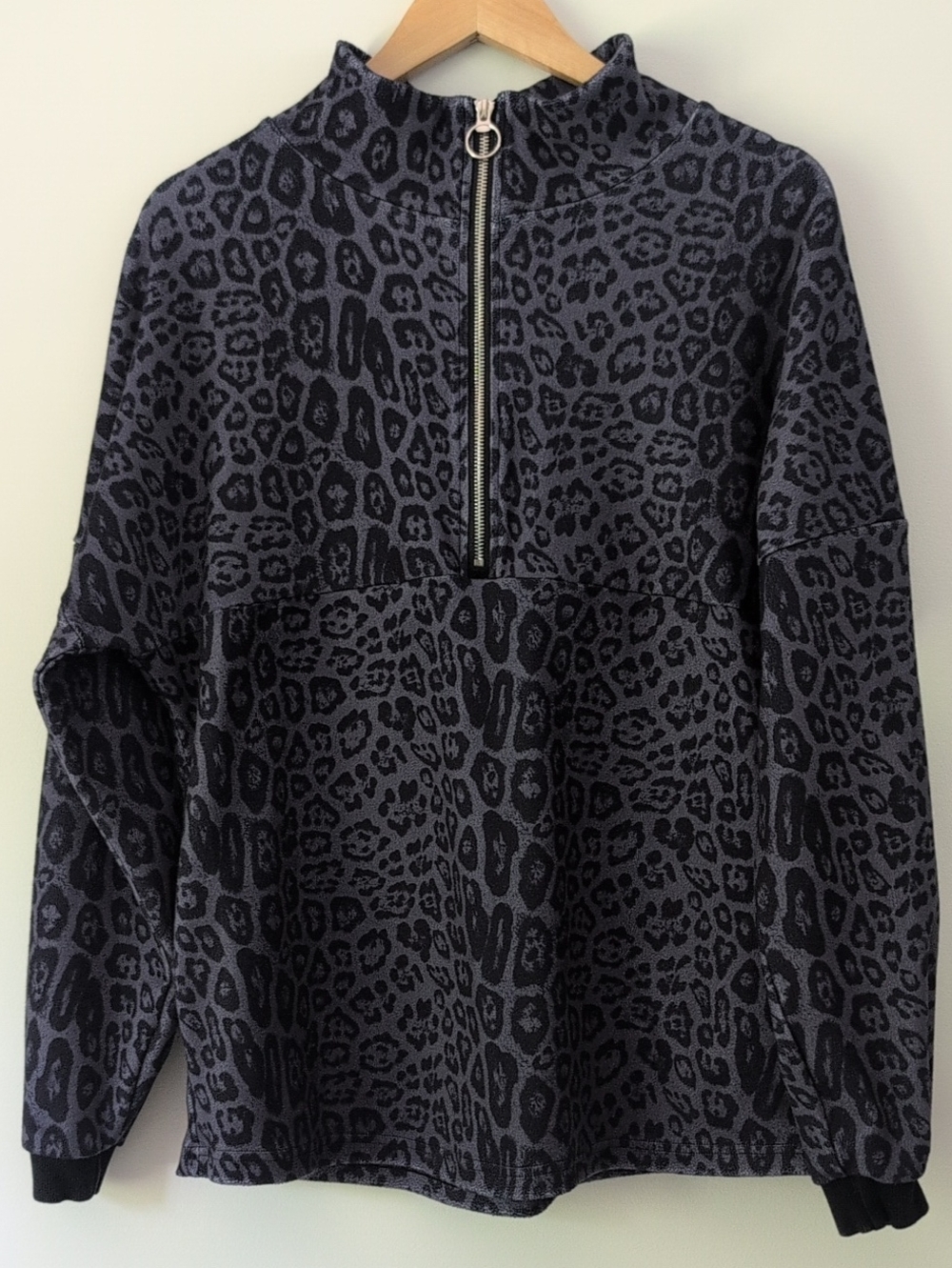 Crazy Train Black & Gray Leopard Half-Zip Pullover